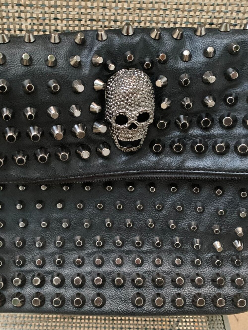 Black Studded Skeleton Faux Leather Bag